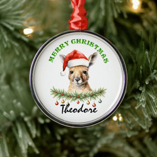 Personalized Christmas Aussie Animals Kangaroo Metalen Ornament (Boom)