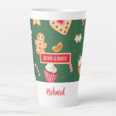 Personalized Christmas Baking Pattern Latte Mok (Voorkant)