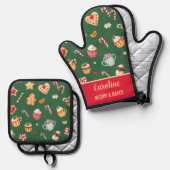 Personalized Christmas Baking Pattern Ovenwant & Pannenlap Set (Voorkant / Achterkant)