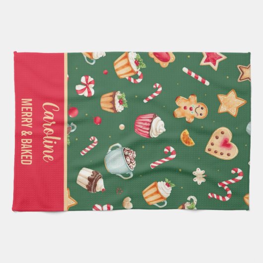 Personalized Christmas Baking Pattern Theedoek (Horizontaal)