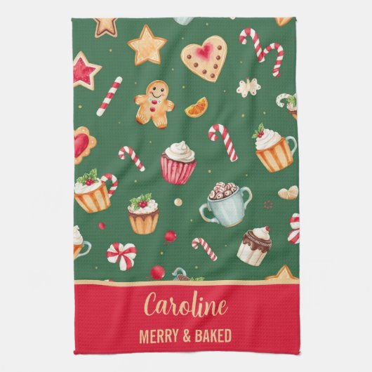 Personalized Christmas Baking Pattern Theedoek (Verticaal)