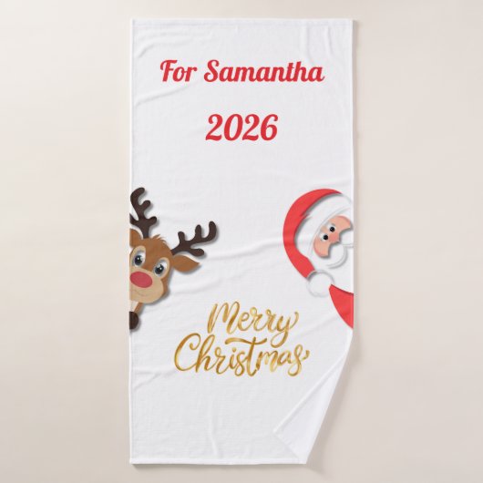 Personalized Christmas Bath Towel - Santa Design  (Serviette de bain)