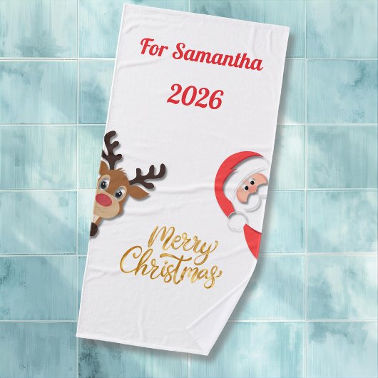 Personalized Christmas Bath Towel - Santa Design  Badhanddoek