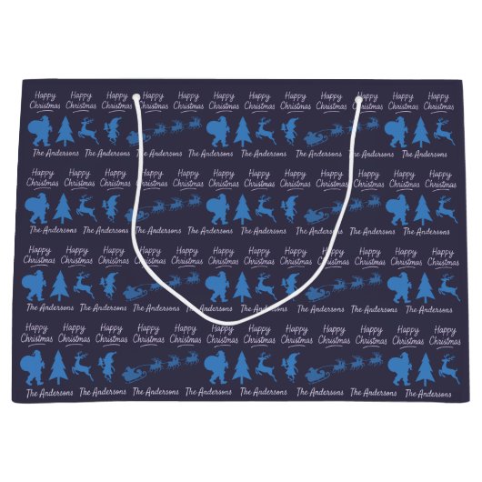 Personalized Christmas Gift Bag - Silhouette Santa Groot Cadeauzakje (Voorkant)