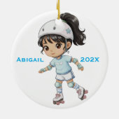 Personalized Christmas Girl Roller Skating Keramisch Ornament (Achterkant)