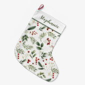 Personalized Christmas Greenery & Red Berries Grote Kerstsok (Voorkant (Hangend))