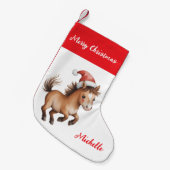 Personalized Christmas horse in Santa hat Kleine Kerstsok (Voorkant (Hangend))