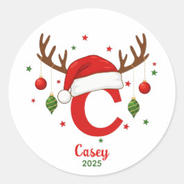 Personalized Christmas Monogram C Santa Hat Ronde Sticker