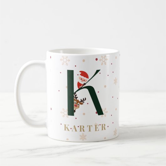 Personalized Christmas Monogram K Mug (Gauche)