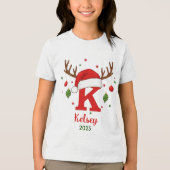 Personalized Christmas Monogram K Santa Hat Tri-Blend Shirt (Voorkant)