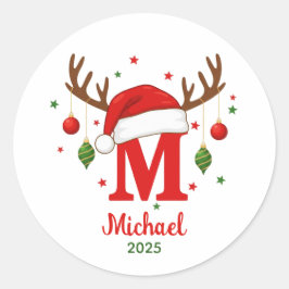 Personalized Christmas Monogram M Santa Hat Ronde Sticker