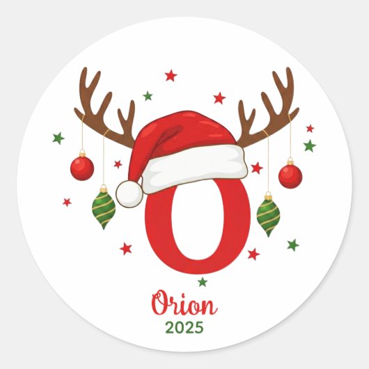 Personalized Christmas Monogram O Santa Hat Ronde Sticker (Voorkant)