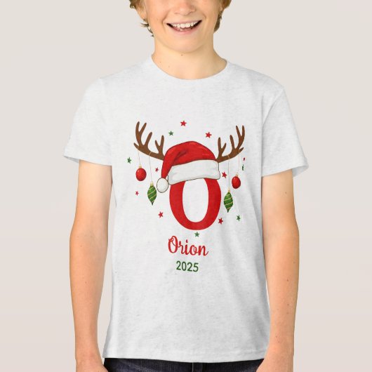Personalized Christmas Monogram O Santa Hat Tri-Blend Shirt (Voorkant)