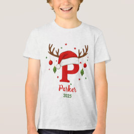 Personalized Christmas Monogram P Santa Hat Tri-Blend Shirt