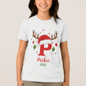 Personalized Christmas Monogram P Santa Hat Tri-Blend Shirt (Voorkant)