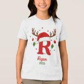 Personalized Christmas Monogram R Santa Hat Tri-Blend Shirt (Voorkant)