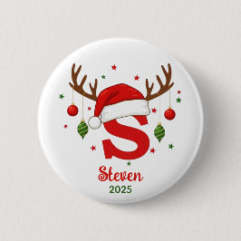 Personalized Christmas Monogram S Santa Hat Ronde Button 5,7 Cm