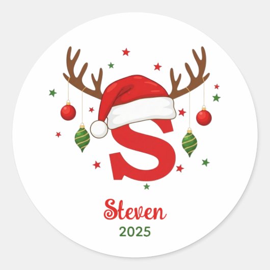 Personalized Christmas Monogram S Santa Hat Ronde Sticker (Voorkant)