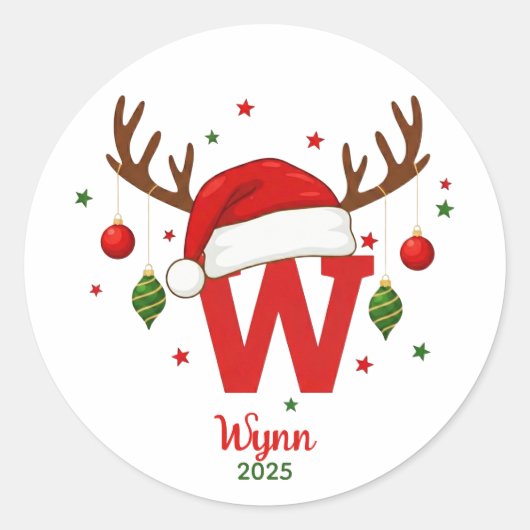 Personalized Christmas Monogram W Santa Hat Ronde Sticker (Voorkant)