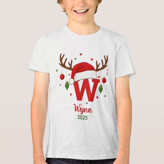 Personalized Christmas Monogram W Santa Hat Tri-Blend Shirt (Voorkant)