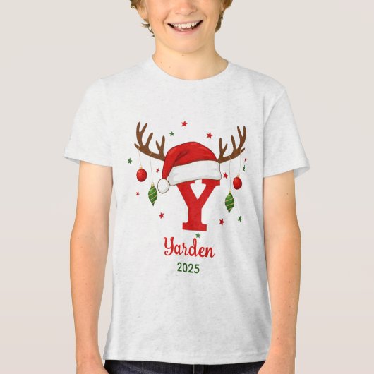 Personalized Christmas Monogram Y Santa Hat Tri-Blend Shirt (Voorkant)