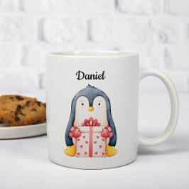 Personalized Christmas Mug With A Cute Penguin  Koffiemok