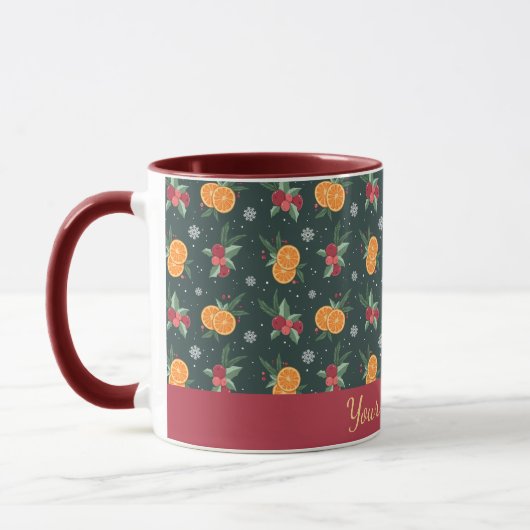 Personalized Christmas Mug with Oranges and Holly (Gauche)