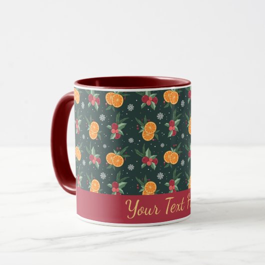 Personalized Christmas Mug with Oranges and Holly (Devant gauche)