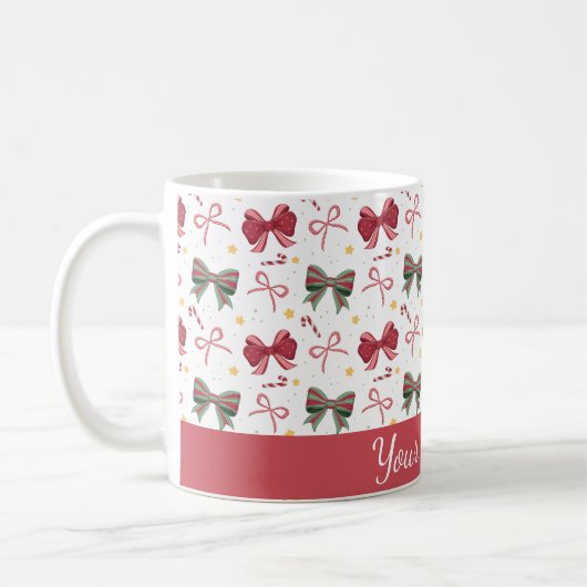 Personalized Christmas Mug With Red and Green Bows (Gauche)