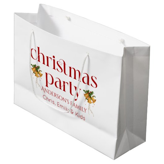 Personalized Christmas Party Red Retro Typography Groot Cadeauzakje (Voorkant Gekanteld)