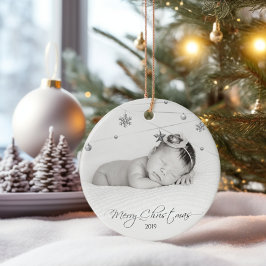 Personalized Christmas Photo and Calligraphy Keramisch Ornament