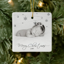 Personalized Christmas Photo and Calligraphy Keramisch Ornament