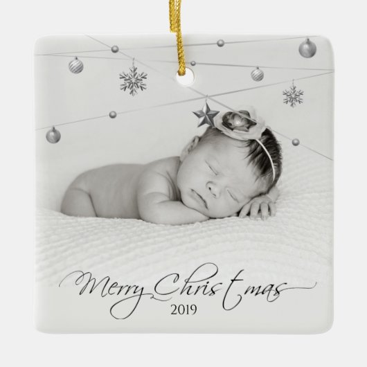 Personalized Christmas Photo and Calligraphy Keramisch Ornament (Voorkant)
