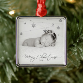 Personalized Christmas Photo and Calligraphy Metalen Ornament