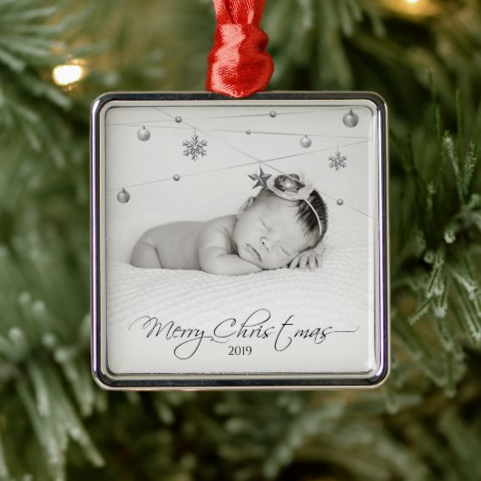 Personalized Christmas Photo and Calligraphy Metalen Ornament (Boom)