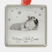 Personalized Christmas Photo and Calligraphy Metalen Ornament (Voorkant)