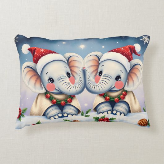 Personalized Christmas Pillow Duo Love Elephants Accent Kussen (Voorkant)