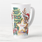 Personalized Christmas Reindeer Custom Name  Latte Mok (Rechterhoek)