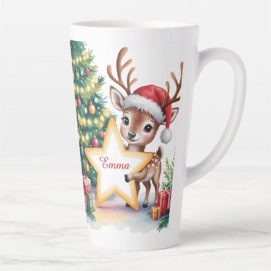 Personalized Christmas Reindeer Custom Name  Latte Mok (Rechts)