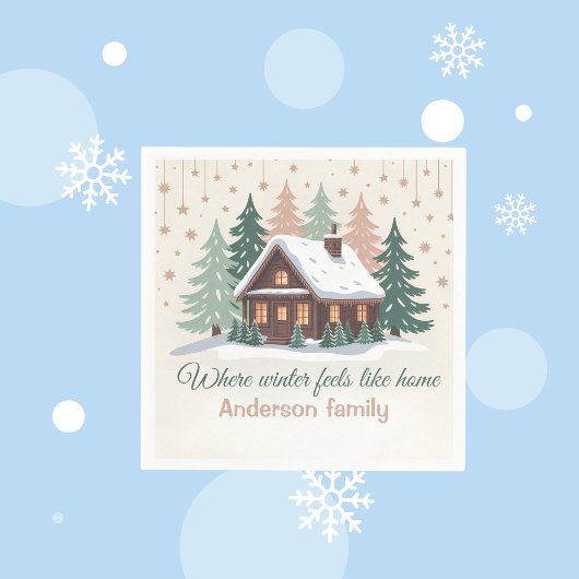 Personalized Christmas Winter Cabin Servet