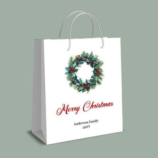 Personalized Christmas wreath bag for festive gift Medium Cadeauzakje
