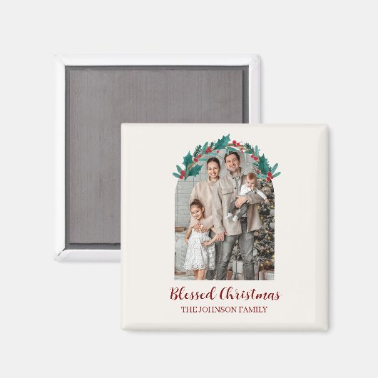 Personalized Christmas Wreath Photo & Name Magnet (Recto/Verso)