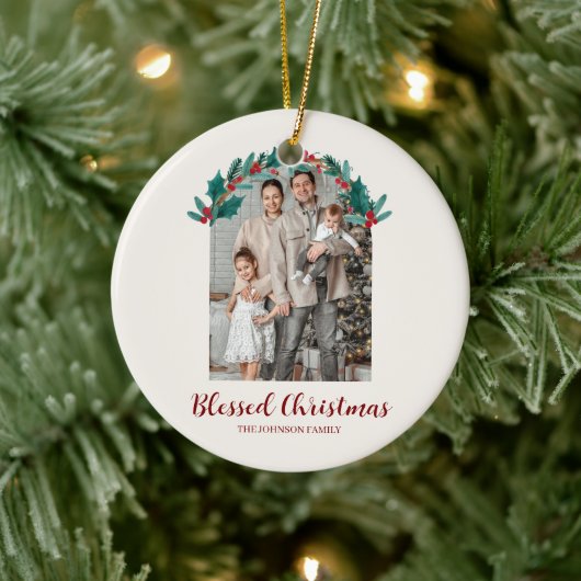 Personalized Christmas Wreath Photo Ornament (Boom)