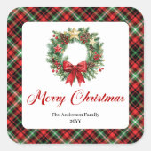 Personalized Christmas Wreath Watercolor Stickers (Voorkant)