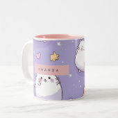 Personalized Chubby Cat & Pastel Star Pattern Tweekleurige Koffiemok (Voorkant links)
