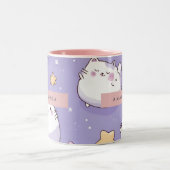 Personalized Chubby Cat & Pastel Star Pattern Tweekleurige Koffiemok (Center)