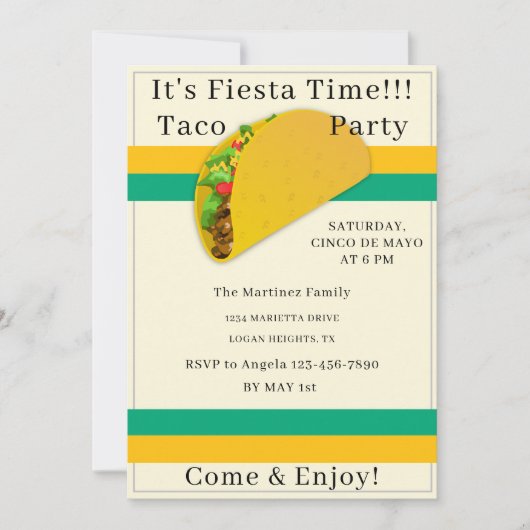 Personalized Cinco de Mayo Taco Party Invitation (Devant)