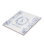 Personalized Classic Blue Flowers Floral Pattern Tegeltje (Zijkant)