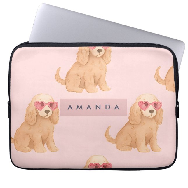 Personalized Cocker Spaniel Dog with Glasses Laptop Sleeve (Voorkant)