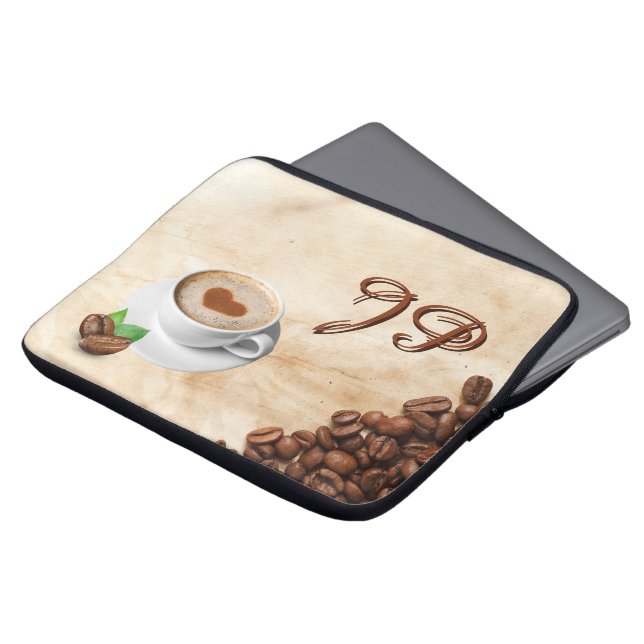 Personalized Coffee Laptop Sleeve Initials (Voorkant top)